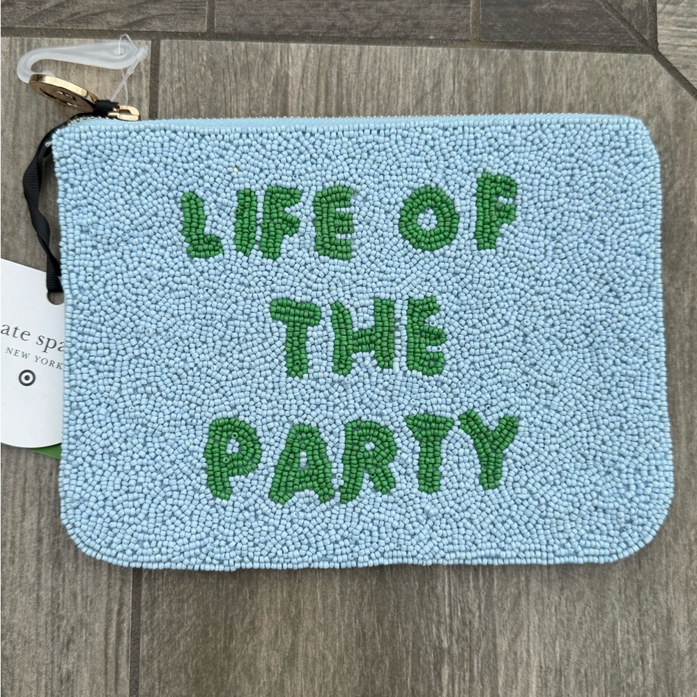 NWT! Kate Spade x Target Blue and Green Seed Beaded Pouch wristlet Padded